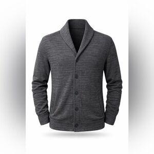 Marc Anthony Men’s Slim Fit Button Front Cardigan Sweater Shawl Collar Gray